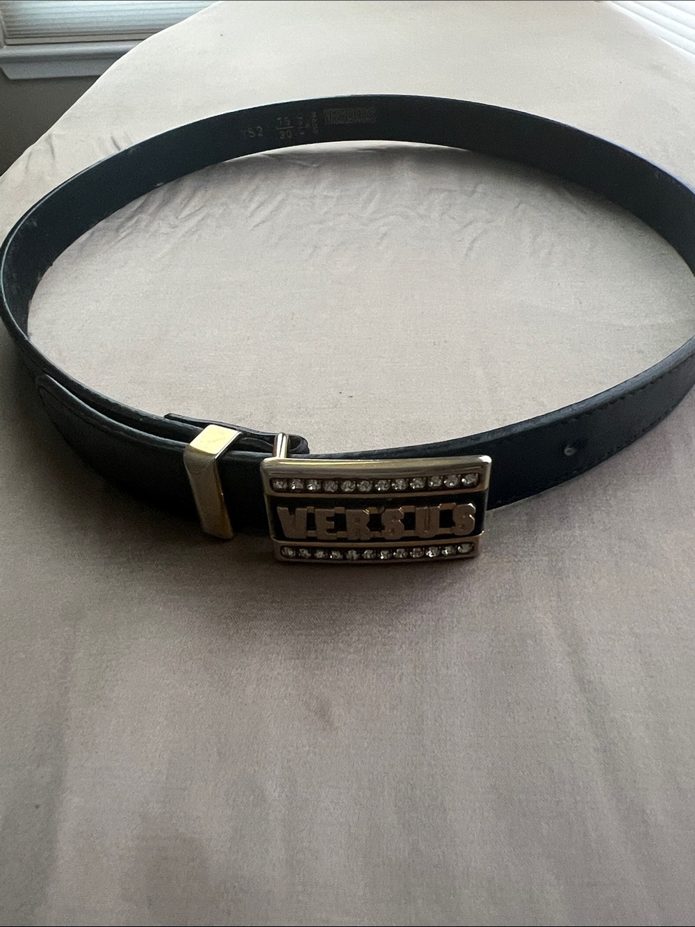 Versus By Versace Black Leather Belt with Gold-Tone Logo Buckle and Crystals - Picture 2 of 13